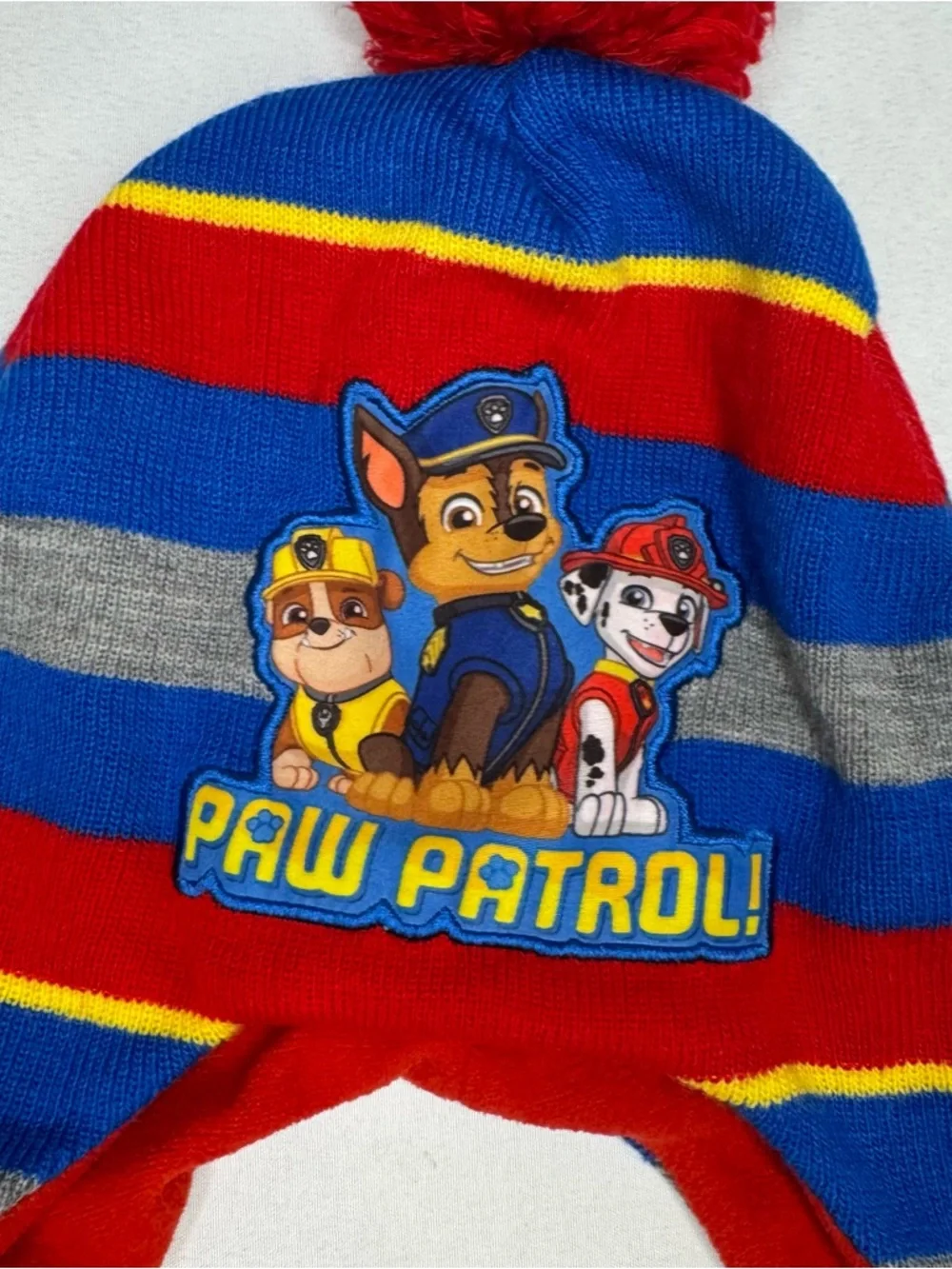 Nickelodeon Paw Patrol Red, Blue & Gray Knit Pom Earflap Hat